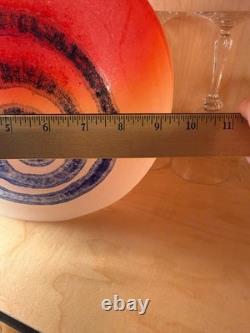 Barbini Murano Glass Pink-Red Vase with Blue Abstract Spiral 10.5 x 9.5 DS31