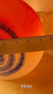 Barbini Murano Glass Pink-Red Vase with Blue Abstract Spiral 10.5 x 9.5 DS31