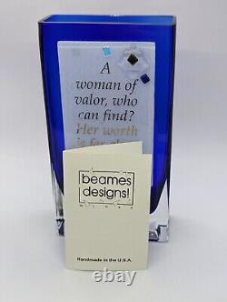 Beames Designs Cobalt Blue Art Glass Vase withFused White Panel A Woman Of Valor