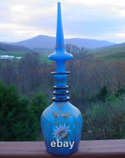 Beautiful Antique Persian Blue Opaline Glass Decanter 22 High