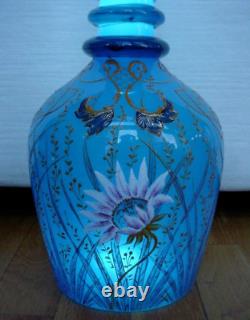 Beautiful Antique Persian Blue Opaline Glass Decanter 22 High