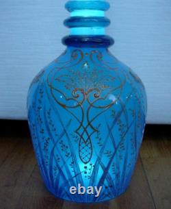 Beautiful Antique Persian Blue Opaline Glass Decanter 22 High