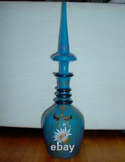 Beautiful Antique Persian Blue Opaline Glass Decanter 22 High