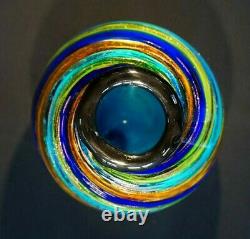 Beautiful Art Glass Vase In Rust, Blues And Greens With Gold Inclusions