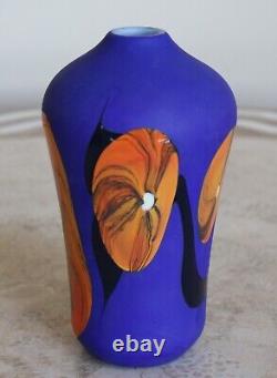 Beautiful Art Glass Vase Signed Mod Modern Blue Orange Brilliant Abstract Colors