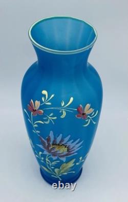 Beautiful Art Nouveau FRENCH LEGRAS Blue Satin Glass Vase Floral Enamel