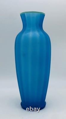 Beautiful Art Nouveau FRENCH LEGRAS Blue Satin Glass Vase Floral Enamel