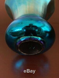 Beautiful Early 20th c. Steuben Blue Aurene Glass Vase 5 x 5 Fluted and Flared