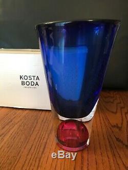 Beautiful Kosta Boda Zoom Vase in Cobalt Blue & Magenta Perfect for Mom