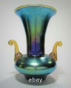 Beautiful LOETZ Iridescent Cobalt Silberiris Two Handled Vase or Urn ca. 1918