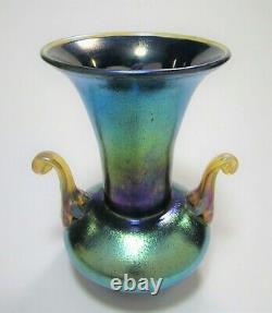 Beautiful LOETZ Iridescent Cobalt Silberiris Two Handled Vase or Urn ca. 1918