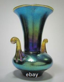 Beautiful LOETZ Iridescent Cobalt Silberiris Two Handled Vase or Urn ca. 1918