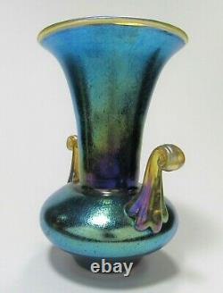 Beautiful LOETZ Iridescent Cobalt Silberiris Two Handled Vase or Urn ca. 1918