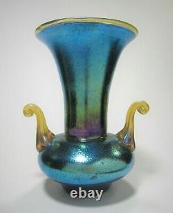 Beautiful LOETZ Iridescent Cobalt Silberiris Two Handled Vase or Urn ca. 1918