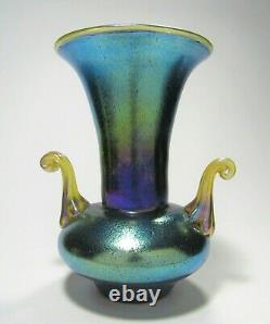 Beautiful LOETZ Iridescent Cobalt Silberiris Two Handled Vase or Urn ca. 1918