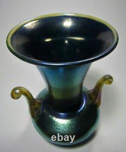 Beautiful LOETZ Iridescent Cobalt Silberiris Two Handled Vase or Urn ca. 1918