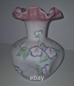 Beautiful Large Fenton Hand Painted Blue Burmese Art Glass Vase 1605