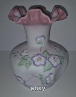 Beautiful Large Fenton Hand Painted Blue Burmese Art Glass Vase 1605