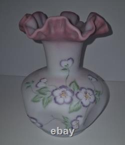 Beautiful Large Fenton Hand Painted Blue Burmese Art Glass Vase 1605