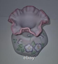 Beautiful Large Fenton Hand Painted Blue Burmese Art Glass Vase 1605