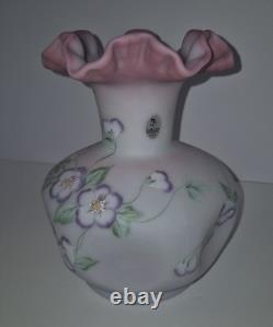 Beautiful Large Fenton Hand Painted Blue Burmese Art Glass Vase 1605