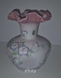 Beautiful Large Fenton Hand Painted Blue Burmese Art Glass Vase 1605