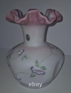 Beautiful Large Fenton Hand Painted Blue Burmese Art Glass Vase 1605