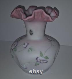 Beautiful Large Fenton Hand Painted Blue Burmese Art Glass Vase 1605