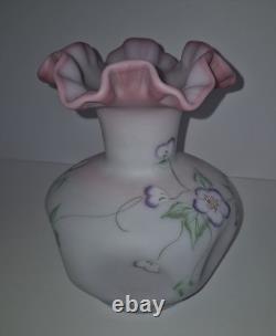 Beautiful Large Fenton Hand Painted Blue Burmese Art Glass Vase 1605