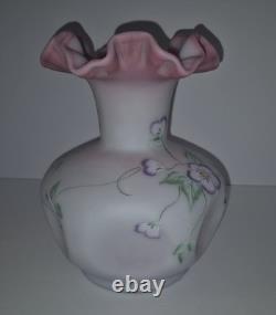 Beautiful Large Fenton Hand Painted Blue Burmese Art Glass Vase 1605