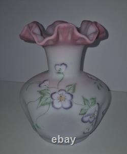 Beautiful Large Fenton Hand Painted Blue Burmese Art Glass Vase 1605