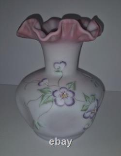 Beautiful Large Fenton Hand Painted Blue Burmese Art Glass Vase 1605