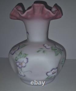 Beautiful Large Fenton Hand Painted Blue Burmese Art Glass Vase 1605