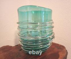 Beautiful Large Murano, Teal Blue Swirl Art Glass Vase By Cenedese 8.5 x 6.5
