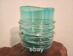 Beautiful Large Murano, Teal Blue Swirl Art Glass Vase By Cenedese 8.5 x 6.5