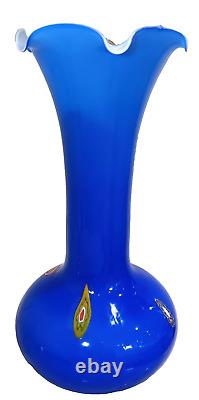 Beautiful Murano Glass Vase 14 Scalloped top, Cobalt Blue, Murano Italy, video