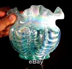 Beautiful Rare Fenton Blue Glass Opalescent Iridescent Vase