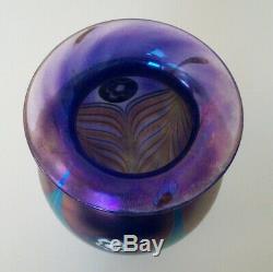 Beautiful Robert Eickholt 9 Purple Teal Iridescent Signed 2003 Art Glass Vase