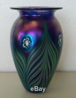 Beautiful Robert Eickholt 9 Purple Teal Iridescent Signed 2003 Art Glass Vase