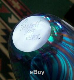 Beautiful Robert Eickholt 9 Purple Teal Iridescent Signed 2003 Art Glass Vase