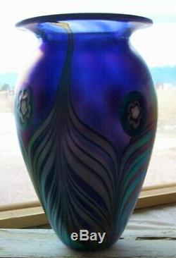 Beautiful Robert Eickholt 9 Purple Teal Iridescent Signed 2003 Art Glass Vase