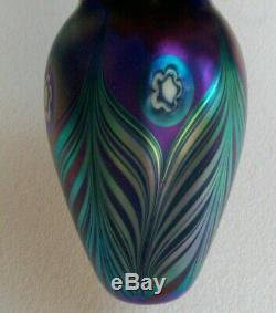 Beautiful Robert Eickholt 9 Purple Teal Iridescent Signed 2003 Art Glass Vase