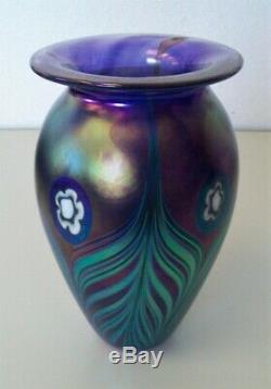 Beautiful Robert Eickholt 9 Purple Teal Iridescent Signed 2003 Art Glass Vase