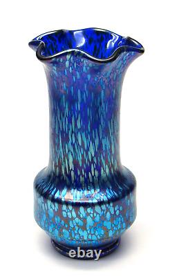 Beautiful Signed Iridescent LOETZ Blue Cobalt PAPILLON Art Glass Vase ca. 1900's