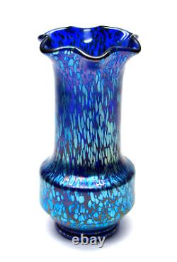 Beautiful Signed Iridescent LOETZ Blue Cobalt PAPILLON Art Glass Vase ca. 1900's