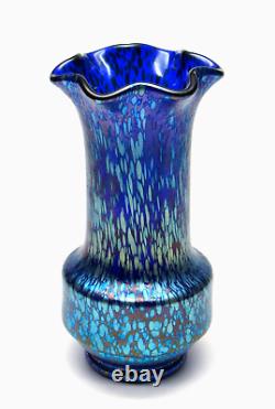 Beautiful Signed Iridescent LOETZ Blue Cobalt PAPILLON Art Glass Vase ca. 1900's