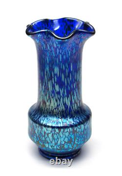 Beautiful Signed Iridescent LOETZ Blue Cobalt PAPILLON Art Glass Vase ca. 1900's