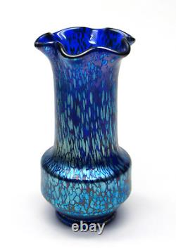 Beautiful Signed Iridescent LOETZ Blue Cobalt PAPILLON Art Glass Vase ca. 1900's