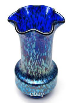 Beautiful Signed Iridescent LOETZ Blue Cobalt PAPILLON Art Glass Vase ca. 1900's