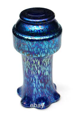 Beautiful Signed Iridescent LOETZ Blue Cobalt PAPILLON Art Glass Vase ca. 1900's